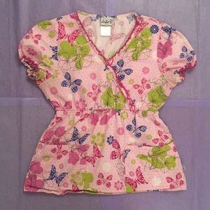 Cherokee Studio B Butterflies Scrub Top Size Small